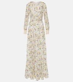 Платье ori из шелковой органзы с цветочным принтом Max Mara, белый