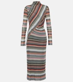 Платье миди из смесового хлопка с зигзагом Missoni, мультиколор