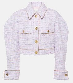 Укороченный твидовый пиджак из смесового хлопка Nina Ricci, лиловый