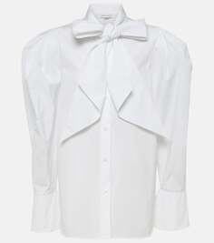Блуза из хлопкового поплина с завязками на воротнике Nina Ricci, белый