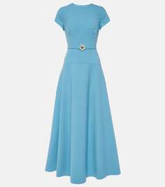 Платье макси из смесовой шерсти с поясом Oscar De La Renta, синий