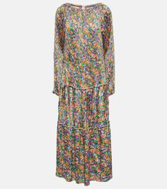 Плиссированное платье миди с цветочным принтом Plan C, мультиколор