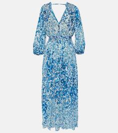 Платье макси anabelle с цветочным принтом Poupette St Barth, синий