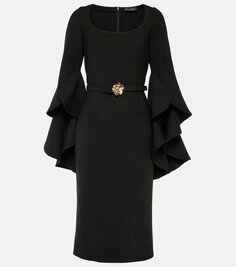 Платье миди из смесовой шерсти с рюшами Oscar De La Renta, черный