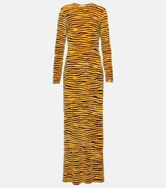 Бархатное платье макси с тигровым принтом Rabanne, желтый