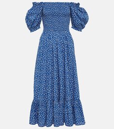 Хлопковое платье макси с цветочным принтом Polo Ralph Lauren, синий