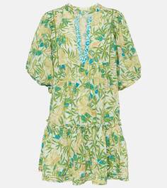 Хлопковое мини-платье aria с цветочным принтом Poupette St Barth, зеленый