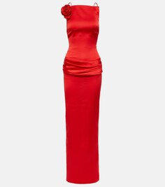 Атласное платье с открытой спиной и цветочной аппликацией Rasario, красный