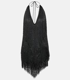 Мини-платье с воротником-халтер и бахромой, украшенное бахромой Rotate Birger Christensen, черный