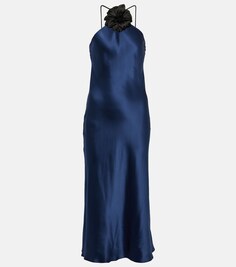 Шелковое платье миди с цветочной аппликацией Rodarte, синий
