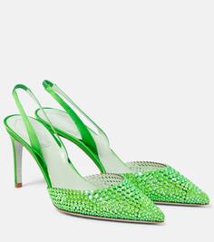 Украшенные атласные туфли с пяткой на пятке Rene Caovilla, зеленый