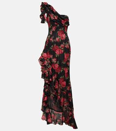Платье на одно плечо с цветочным принтом Rasario, черный