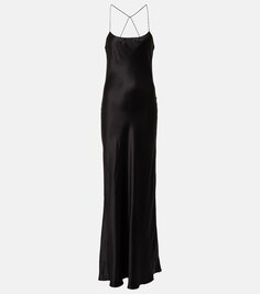 Шелковое атласное платье Saint Laurent, черный
