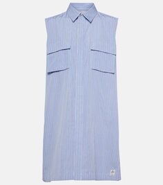 Полосатое платье-рубашка из хлопкового поплина Sacai, синий