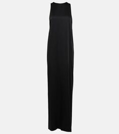 Драпированное платье из атласного крепа Saint Laurent, черный