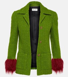 Пальто из смесовой шерсти с отделкой искусственным мехом Saint Laurent, зеленый