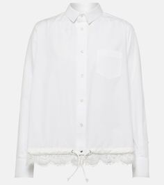 Рубашка из поплина с кружевной отделкой Sacai, белый