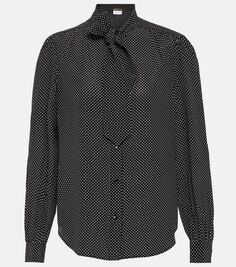 Шелковая блузка в горошек Saint Laurent, черный