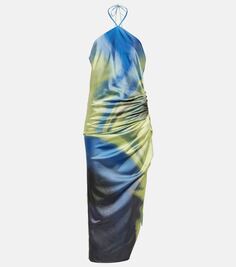 Платье миди с воротником-халтер и принтом hansel Simkhai, синий