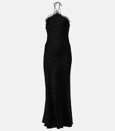 Платье миди из жаккардового кружева с цветочным принтом Stella Mccartney, черный