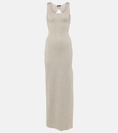 Трикотажное платье макси с эффектом металлик Tom Ford, серебряный