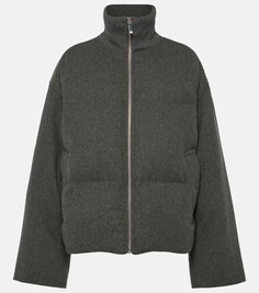 Фланелевая куртка-пуховик из смесовой шерсти Toteme, серый