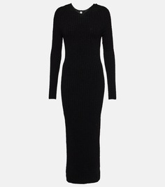 Платье макси ребристой вязки из смесовой шерсти Toteme, черный TotÊme