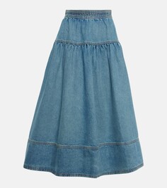 Джинсовая юбка миди astrid со сборками Ulla Johnson, синий
