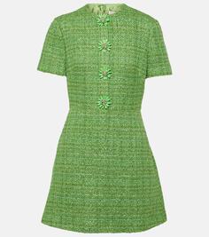 Украшенное твидовое мини-платье Valentino, зеленый