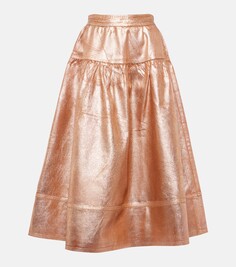 Джинсовая юбка миди astrid с фольгированным эффектом Ulla Johnson, металлический