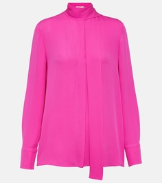 Блуза из шелкового жоржета с завязками на воротнике Valentino, розовый