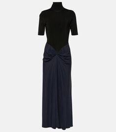 Атласное платье макси со сборками Victoria Beckham, черный