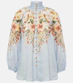 Блузка lexi из рами с цветочным принтом Zimmermann, синий