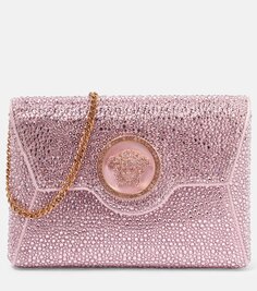 Атласный клатч la medusa с декором Versace, розовый