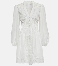 Льняное мини-платье august с кружевной отделкой Zimmermann, белый