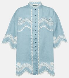 Льняная рубашка junie с вышивкой Zimmermann, синий