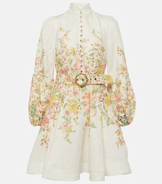 Льняное мини-платье matchmaker с цветочным принтом Zimmermann, белый