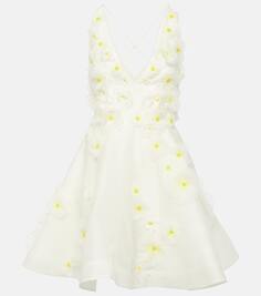 Мини-платье из льна и шелка daisy с цветочной аппликацией Zimmermann, белый