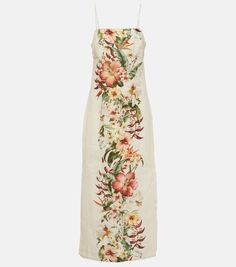 Льняное платье макси lexi с цветочным принтом Zimmermann, бежевый