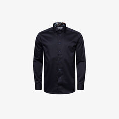 Рубашка узкого кроя из органического хлопка с цветочным принтом Eton, темно-синий