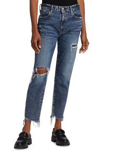 Укороченные эластичные джинсы-бойфренды Adrian с высокой посадкой и потертостями Moussy Vintage, синий