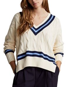 Хлопковый свитер свободной вязки с косами Ralph Lauren, цвет White