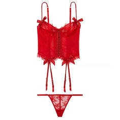 Комплект корсет + стринги Victoria&apos;s Secret VS Archives Rose Lace Cropped, 2 предмета, красный