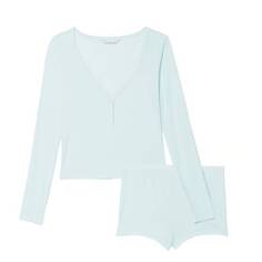 Комплект пижамный Victoria&apos;s Secret Ribbed Modal Henley, 2 предмета, светло-голубой