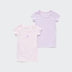 Хлопковая внутренняя футболка с фрезерным эффектом (короткий рукав, комплект из 2 предметов) UNIQLO, светло-фиолетовый