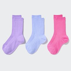 Носки обычные (цветные в рубчик, 3 пары) UNIQLO, фиолетовый