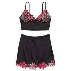 Комплект белья Victoria&apos;s Secret Ziggy Glam Floral Embroidery Cami Slip Skirt, 2 предмета, черный/розовый