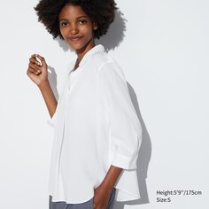 Блузка с рукавами 3/4 и високовым воротником UNIQLO, белый