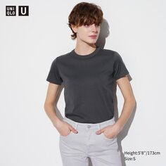 Футболка uniqlo с круглым вырезом и короткими рукавами UNIQLO, темно-серый