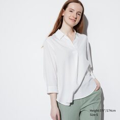 Блузка с шкиперским воротником и рукавами 3/4 UNIQLO, молочный